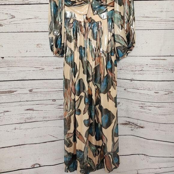 Bebe Print Lame Long Sleeve Twist Front Dress Gown 4 NWT - Picture 5 of 8